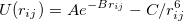 \begin{equation}  \label{buckingham} U(r_{ij}) = Ae^{-Br_{ij}} - C/r_{ij}^{6} \end{equation}