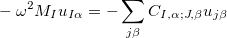 \begin{equation}  \label{wave} -\omega ^2 M_ I u_{I\alpha } = -\sum _{j\beta } C_{I,\alpha ;J,\beta } u_{j\beta } \end{equation}