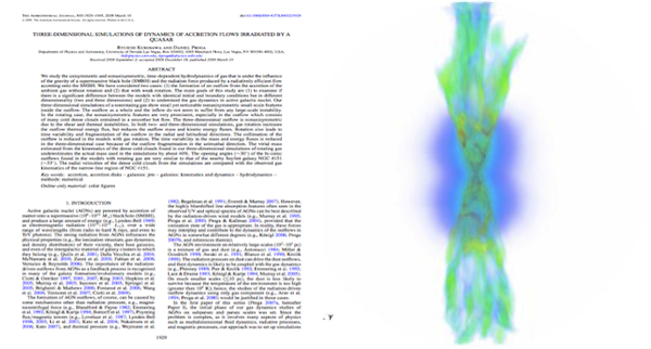 3D simulation of an outflow around an accreting black hole (Kurosawa & Proga, 2009).