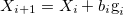 \begin{equation}  \label{gradient3} X_{i+1} = X_ i + b_ i {\textrm{g}}_ i \end{equation}